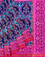 Pink & Navy Blue Flower Patola Saree