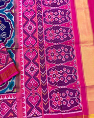 Pink & Navy Blue Flower Patola Saree