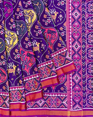 Purple & Multicolour Deer & Flower Patola Saree