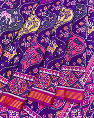 Purple & Multicolour Deer & Flower Patola Saree