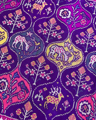 Purple & Multicolour Deer & Flower Patola Saree