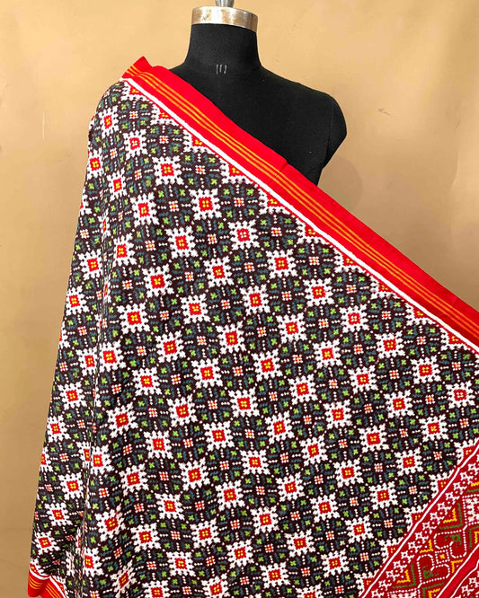 Red & Black Flower Booty Patola Dupatta