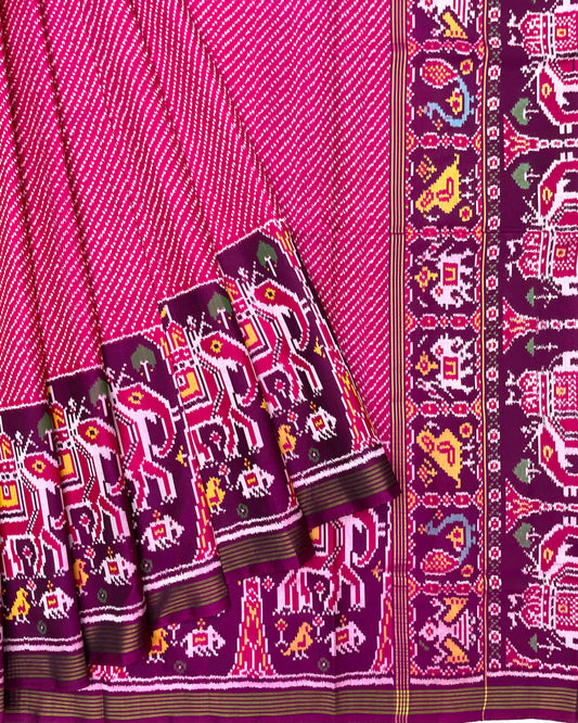 Purple & Pink Lining with Elephant Scut Border and Pallu Patola Saree