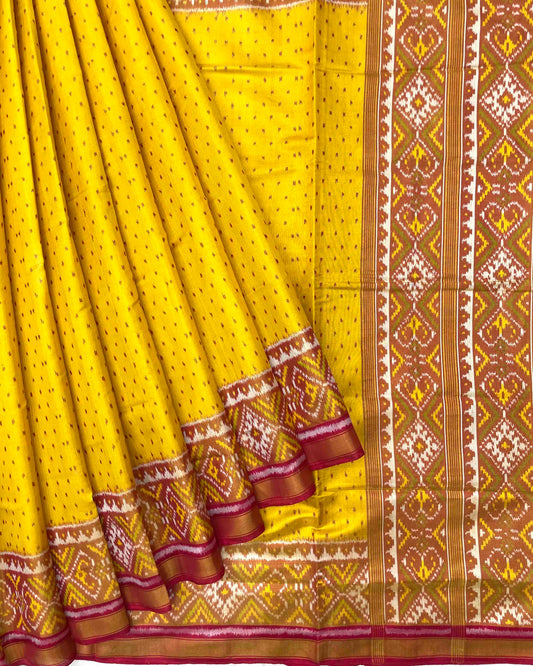 Red & Yellow Doted Tissue Patola Saree