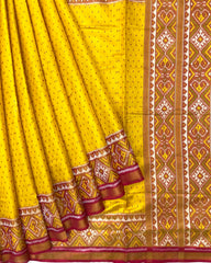 Red & Yellow Doted Tissue Patola Saree