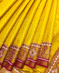 Red & Yellow Doted Tissue Patola Saree