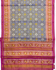 Pink & Greish Blue Panchanda Tissue Patola Saree