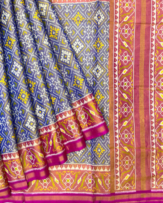 Pink & Greish Blue Panchanda Tissue Patola Saree