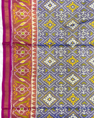 Pink & Greish Blue Panchanda Tissue Patola Saree