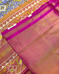 Pink & Greish Blue Panchanda Tissue Patola Saree