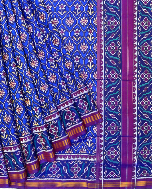 Purple & Blue Small Flower Patola Saree