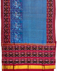 Red & Blue Lining With Elephant Scut Border Patola Saree