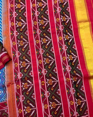 Red & Blue Lining With Elephant Scut Border Patola Saree