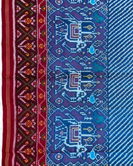 Red & Blue Lining With Elephant Scut Border Patola Saree