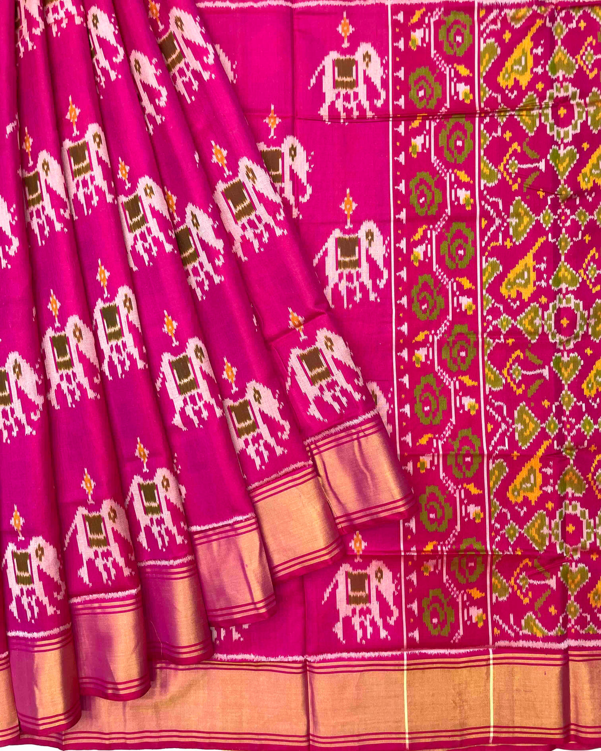 Pink Elephant Design Patola Saree