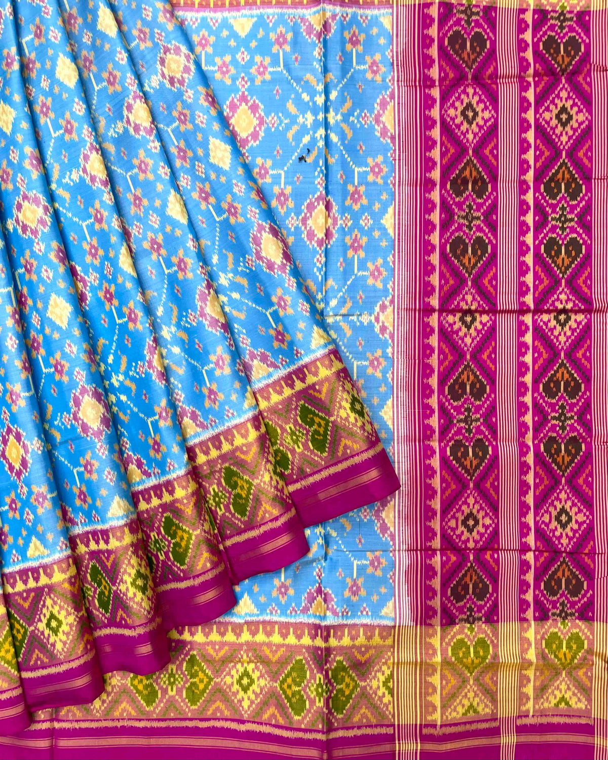 Pink & Sky Blue Navratan Patola Saree