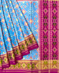 Pink & Sky Blue Navratan Patola Saree