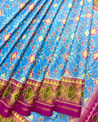 Pink & Sky Blue Navratan Patola Saree