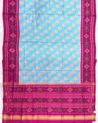 Pink & Sky Blue Leheriya Leaves Patola Saree