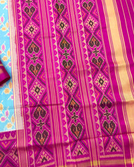 Pink & Sky Blue Leheriya Leaves Patola Saree