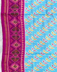 Pink & Sky Blue Leheriya Leaves Patola Saree