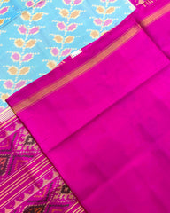 Pink & Sky Blue Leheriya Leaves Patola Saree