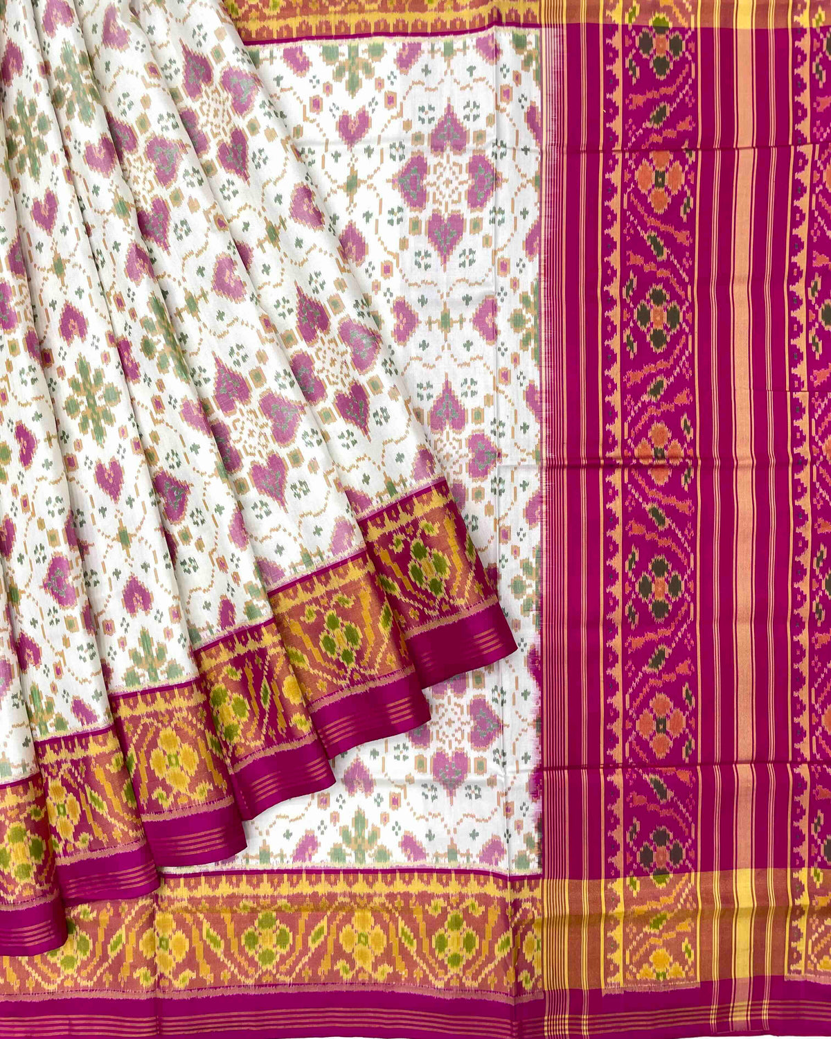 Pink & White New Chhabdi Patola Saree