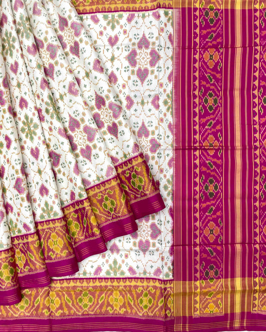 Pink & White New Chhabdi Patola Saree