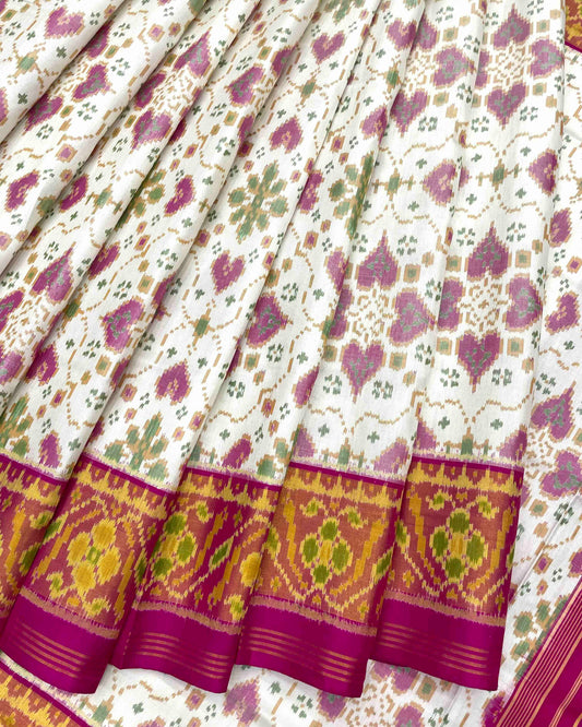 Pink & White New Chhabdi Patola Saree