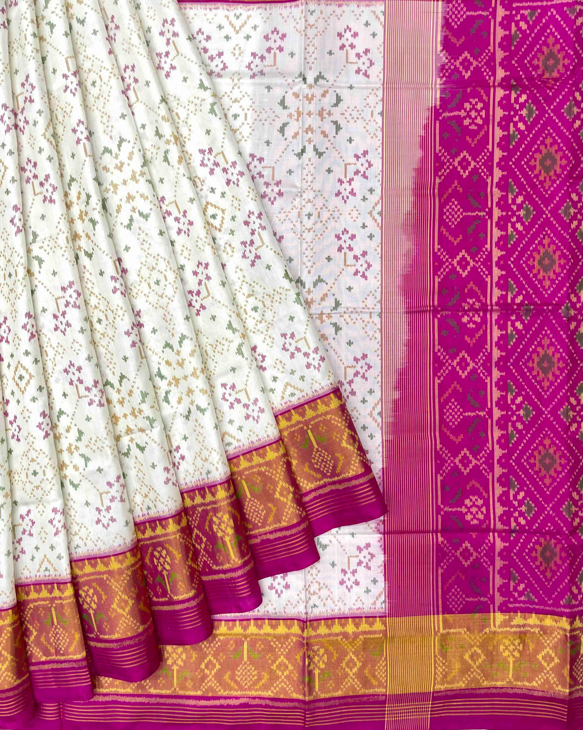 Pink & White Navratan Patola Saree