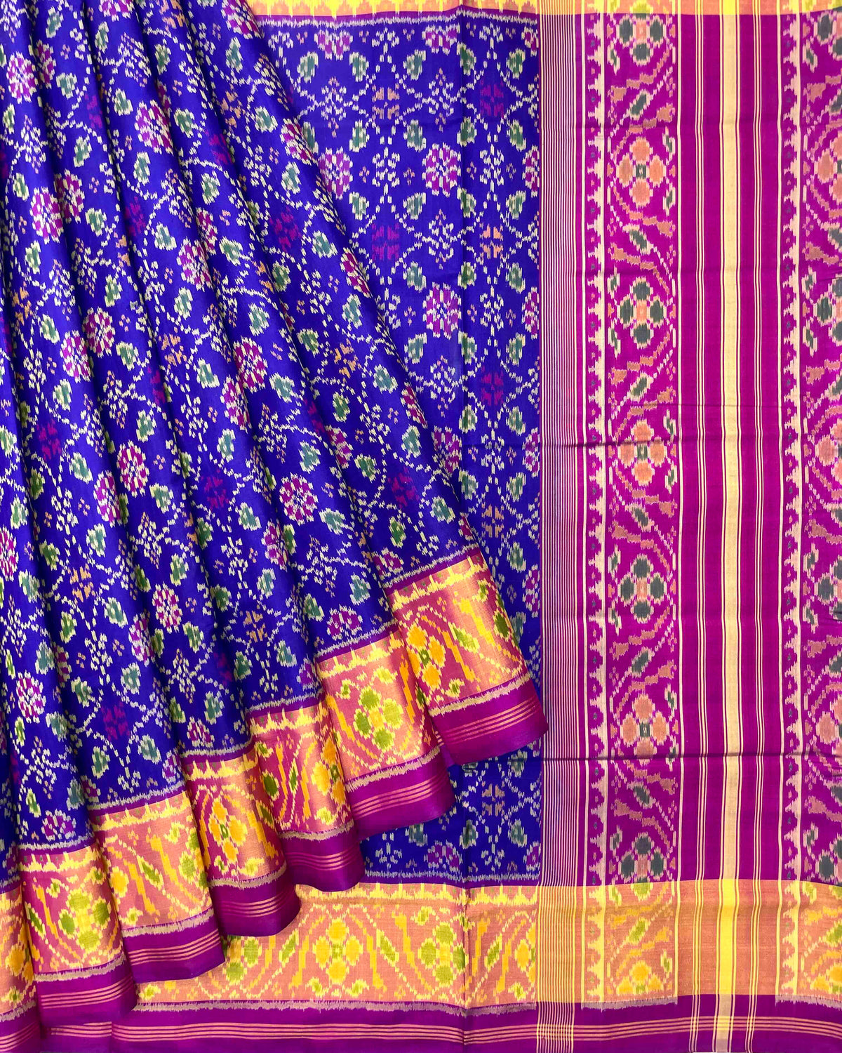 Purple & Purplish Blue Solsitara Design Patola Saree