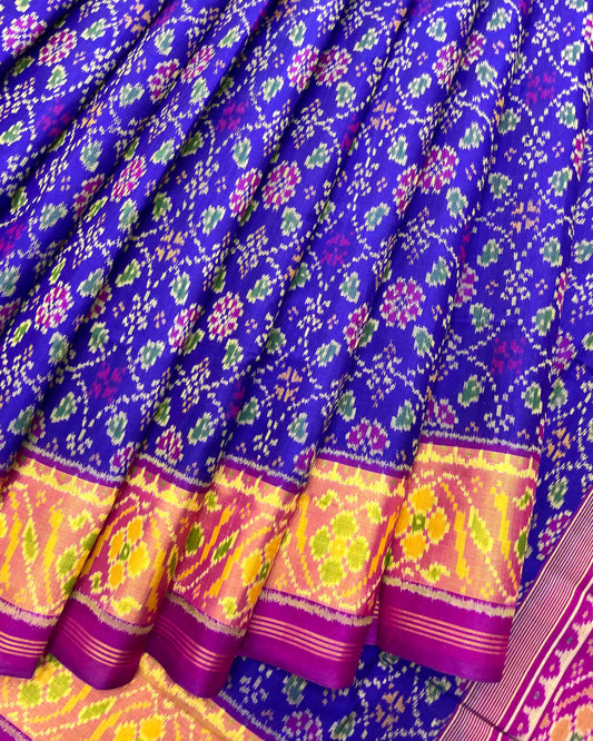 Purple & Purplish Blue Solsitara Design Patola Saree