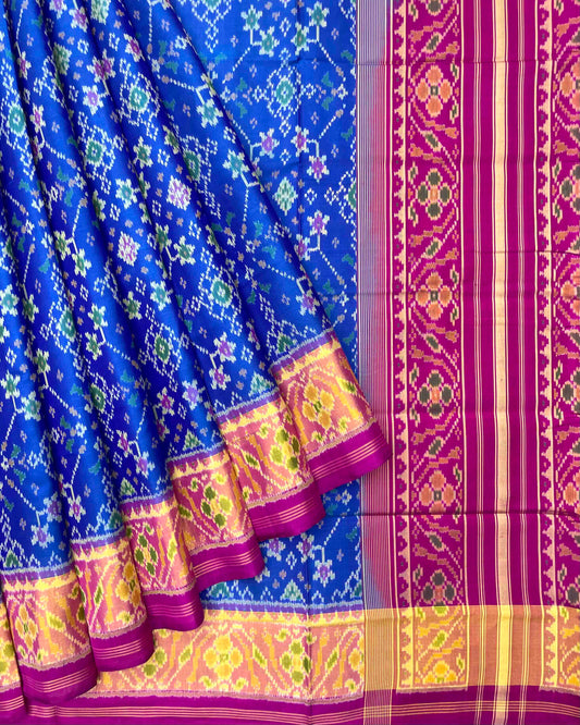 Pink & Blue Navratan Patola Saree