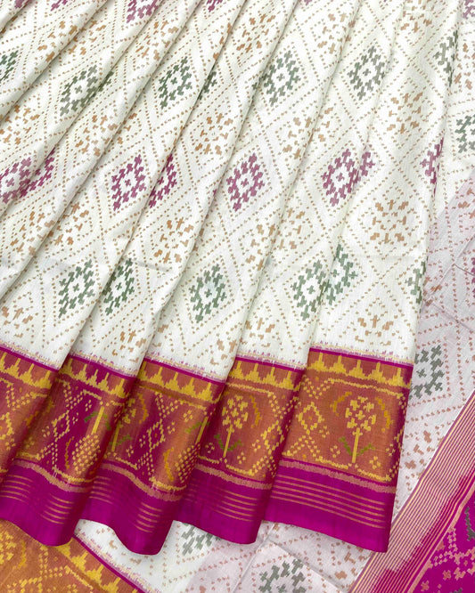 Pink & White Panchanda Patola Saree