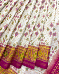 Pink & White New Fancy Design Patola Saree