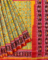 Red & Yellow Tinted Seagreen Navratan Patola Saree