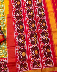 Red & Yellow Tinted Seagreen Navratan Patola Saree