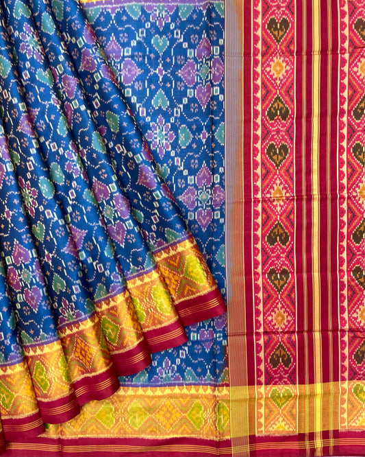 Red & Blue New Chhabdi Design Patola Saree