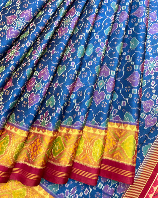 Red & Blue New Chhabdi Design Patola Saree