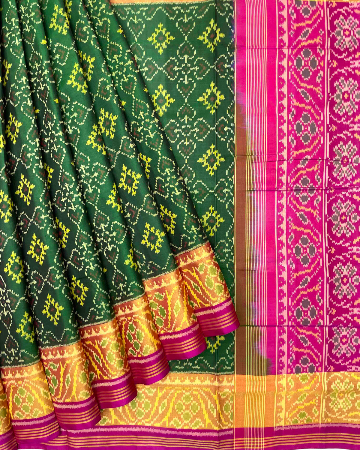 Pink & Green Panchanda Patola Saree