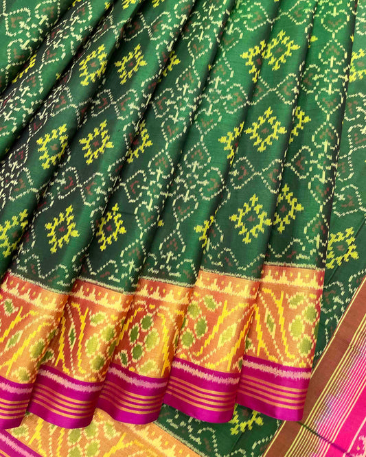 Pink & Green Panchanda Patola Saree