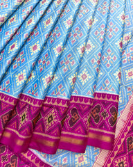 Pink & Sky Blue Panchanda Patola Saree