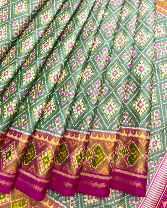 Pink & Light Green Panchanda Patola Saree