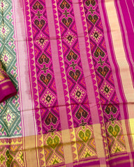 Pink & Light Green Panchanda Patola Saree