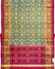 Pink & Yellowish Sky Blue Navratan Patola Saree