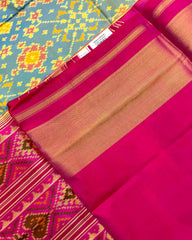 Pink & Yellowish Sky Blue Navratan Patola Saree