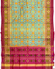 Pink & Yellowish Sky Blue Navratan Patola Saree