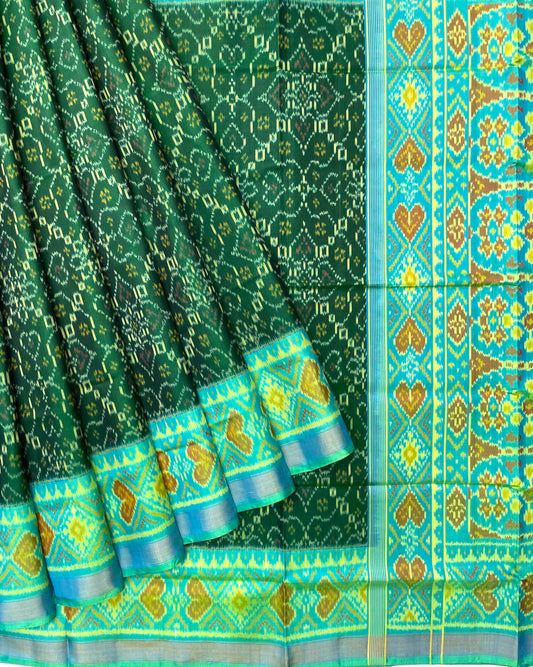 Sea Green & Green New Chhabdi Patola Saree