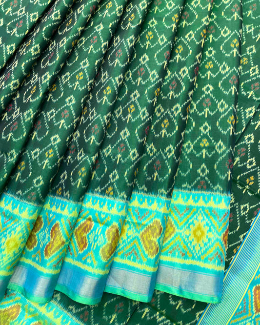 Sea Green & Green Pan Design Patola Saree