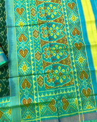 Sea Green & Green Pan Design Patola Saree